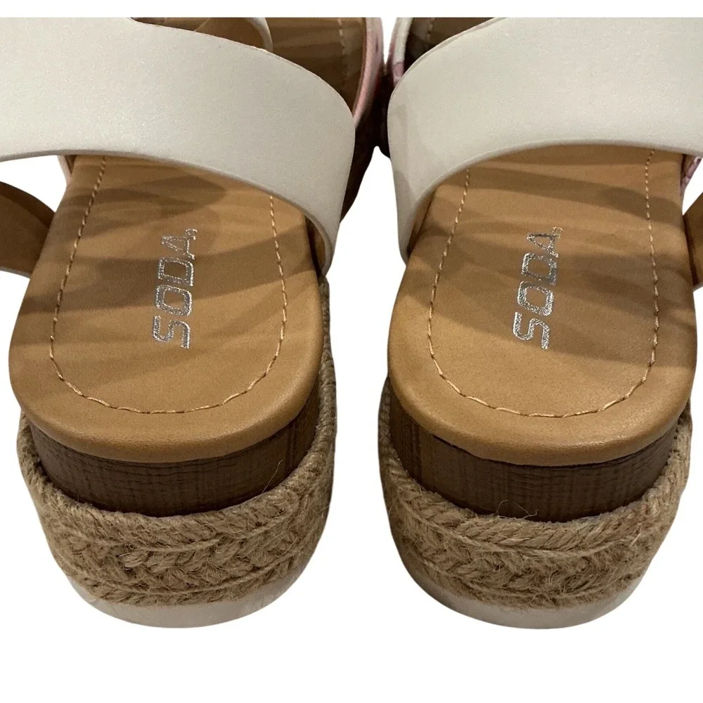 Soda Topic-S Womens Floral Espadrille Platform Wedge Sandals White Multi Size 7M